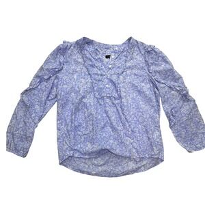 J.Crew Lavender Floral Ruffle Popover Blouse Soft Autumn Cottagecore Fall medium